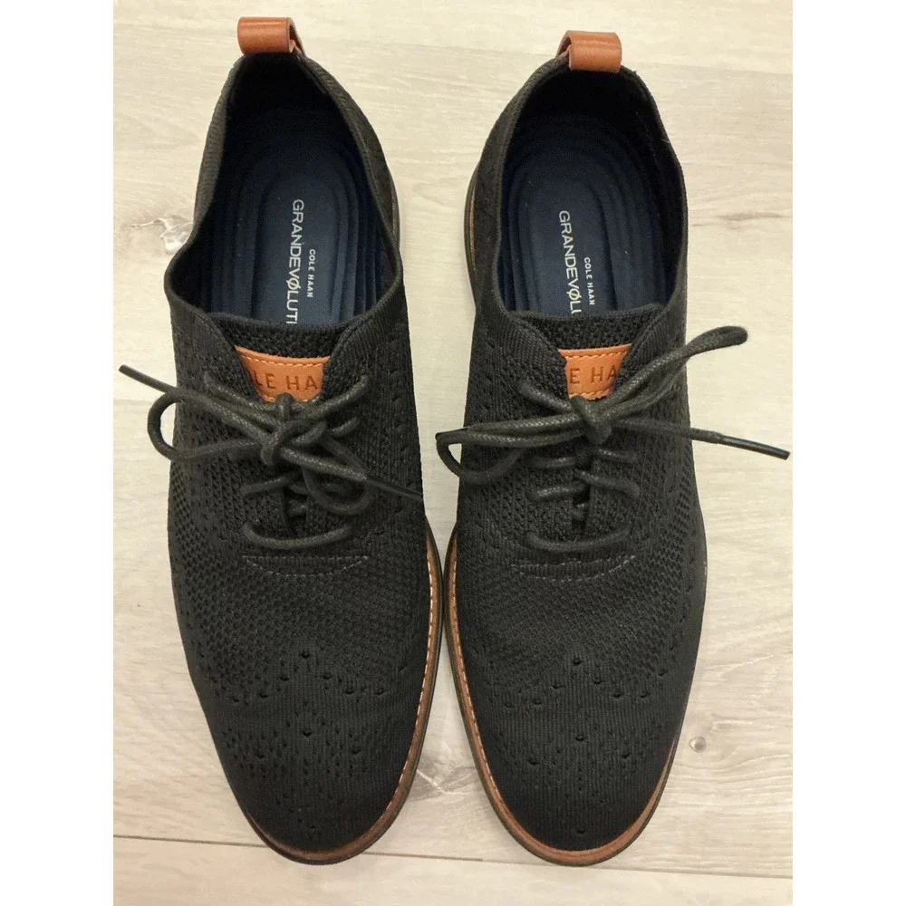 Cole Haan Men's Black Knit‎ Wingtip Grandevolution Oxford Dress Shoes sz 9.5 New